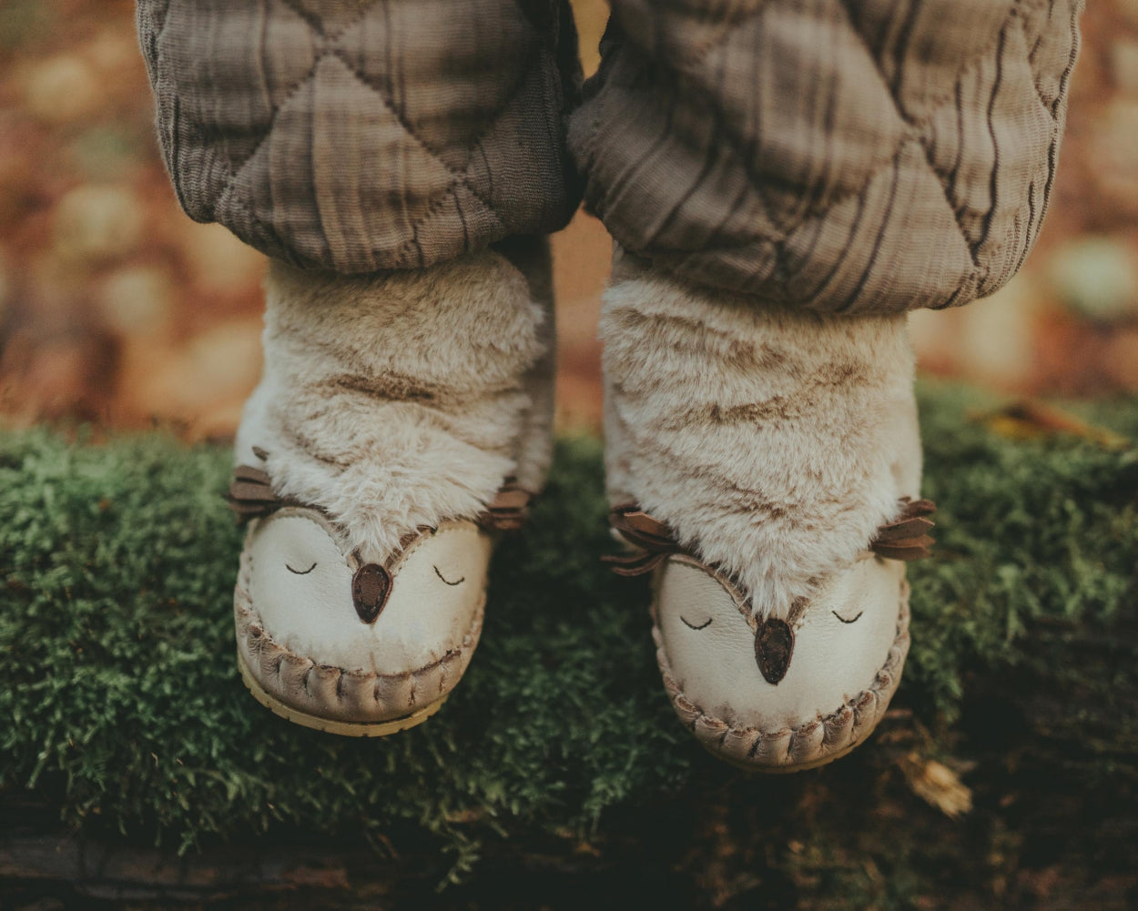 Kapi Exclusive Booties | Owl | Light Beige Soft Faux Fur