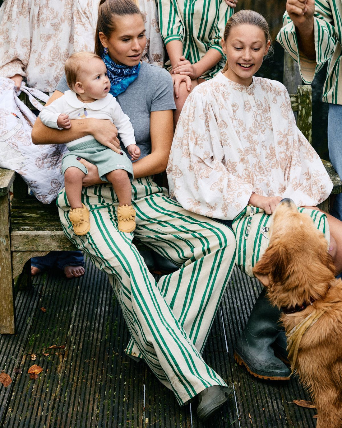 Sunny Stripes Pants | Beige - Emerald Striped