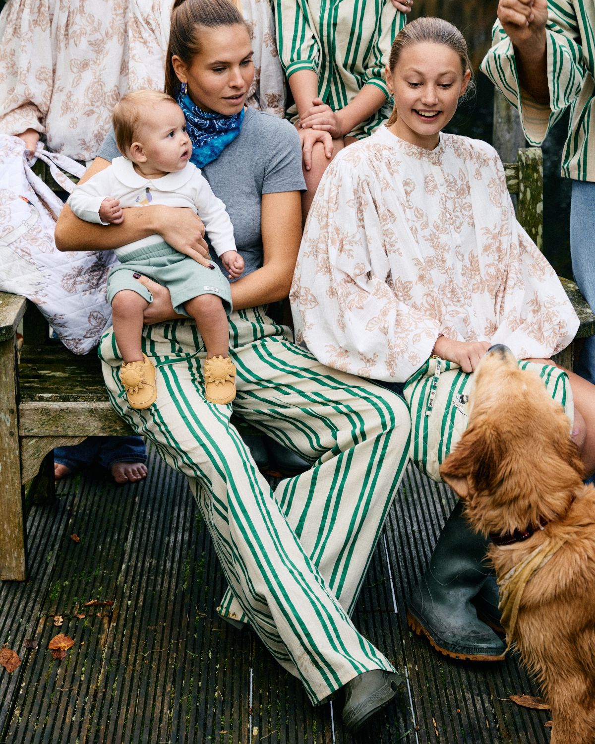 Sunny Stripes Pants | Beige - Emerald Striped