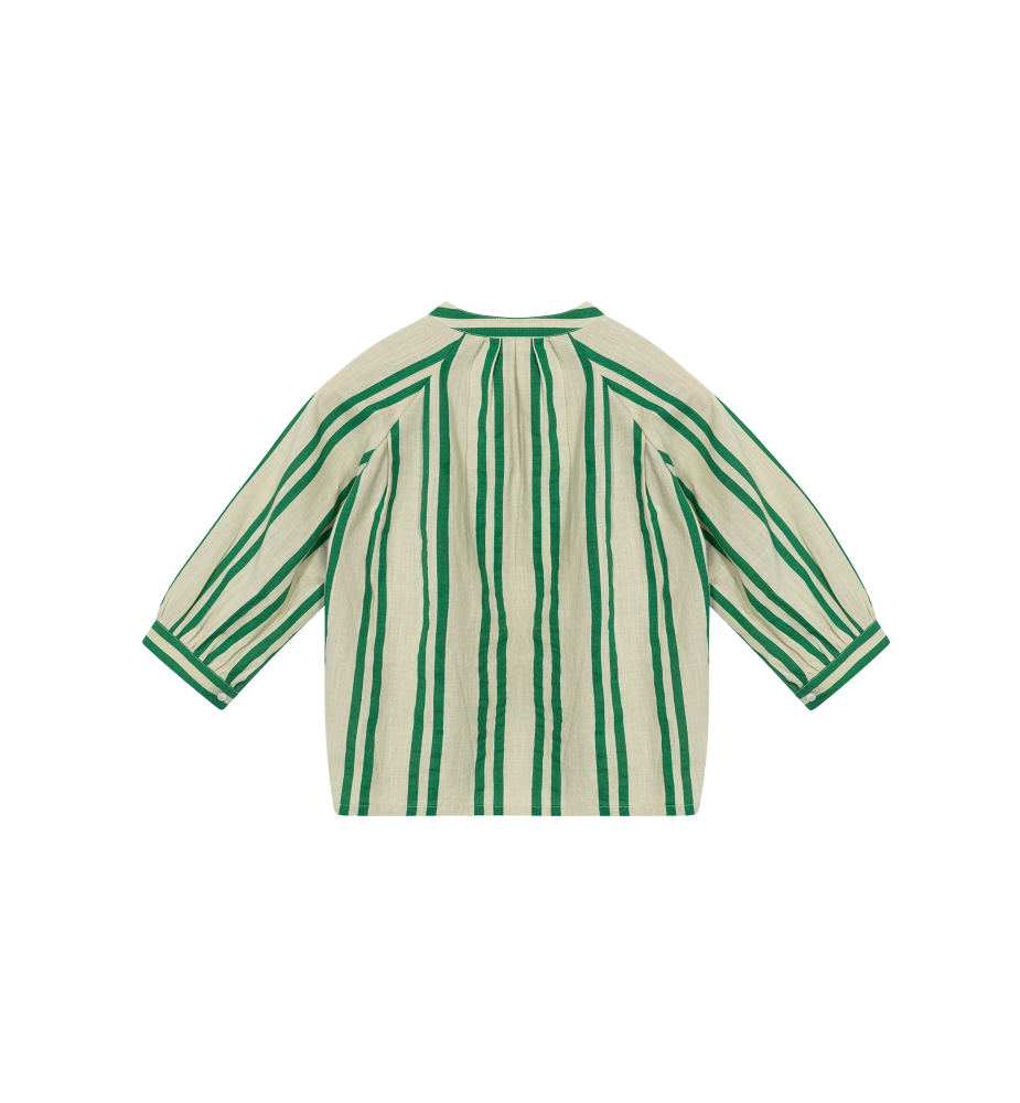 Sunny Stripes Mini Uma Blouse | Beige - Emerald Striped