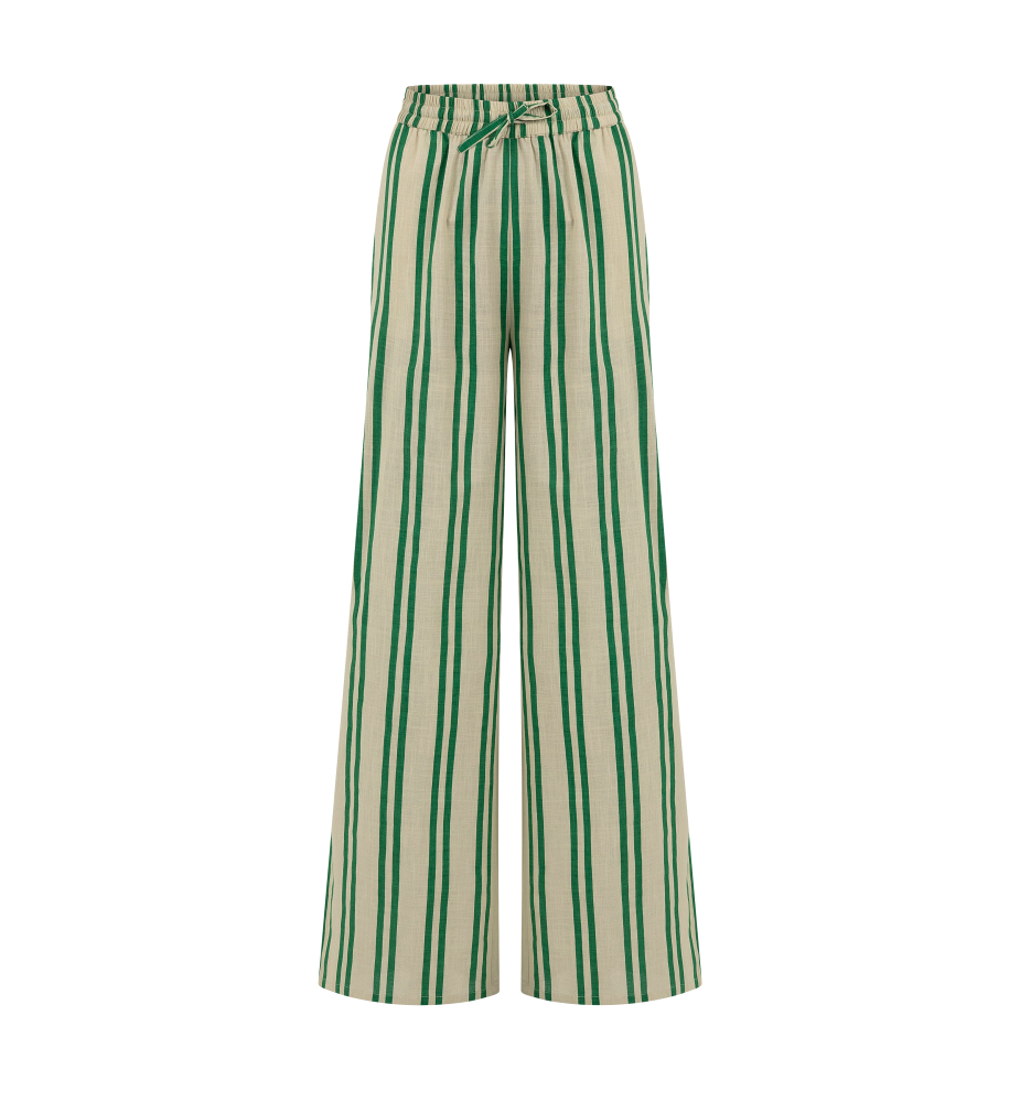 Sunny Stripes Pants | Beige - Emerald Striped
