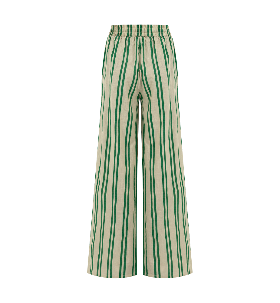 Sunny Stripes Pants | Beige - Emerald Striped