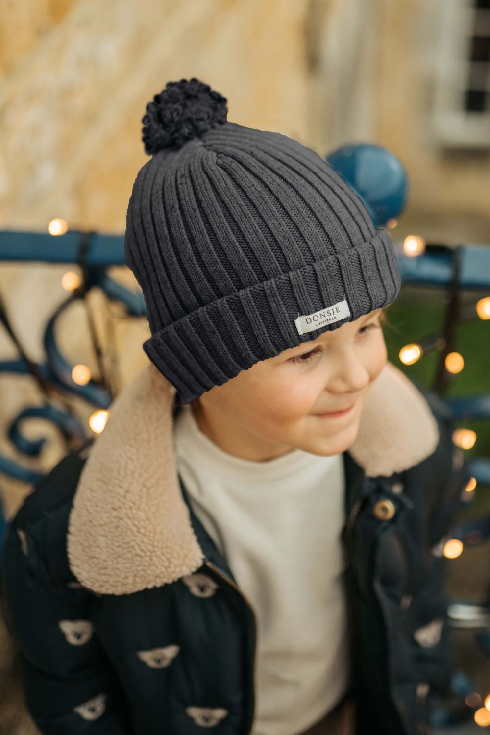 Poppom Hat | Blue Marine Melange