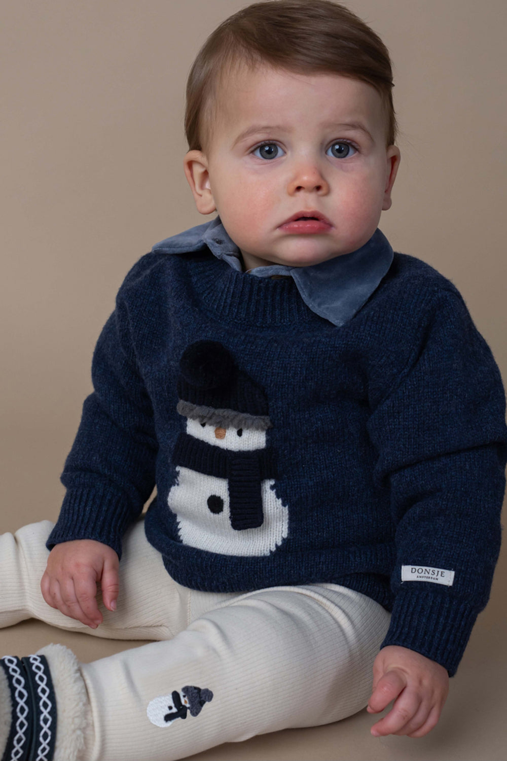 Denn Merino Wool Sweater | Snowman | Blue Marine Melange