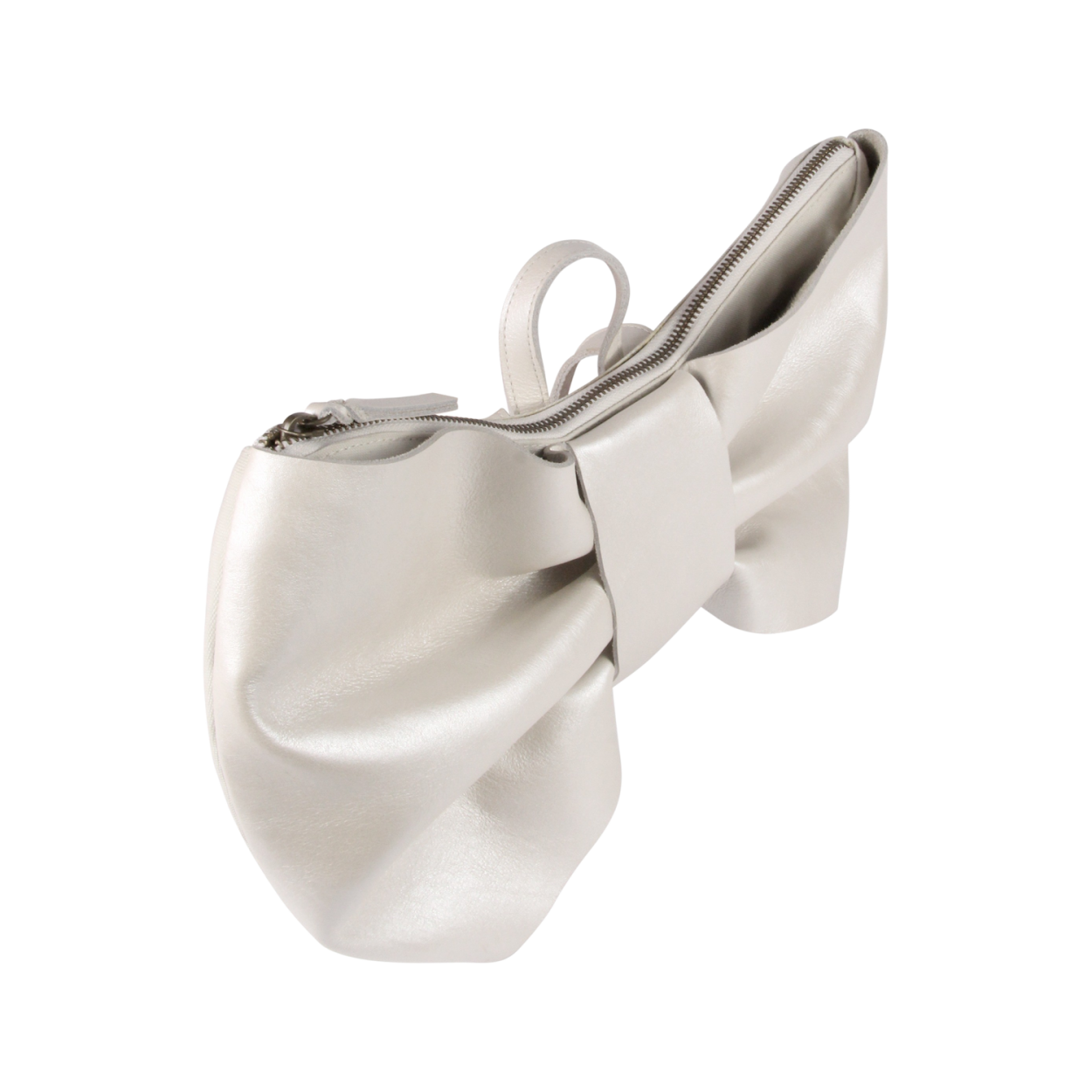 Iono Schoolbag | Bow | Off White Metallic Leather