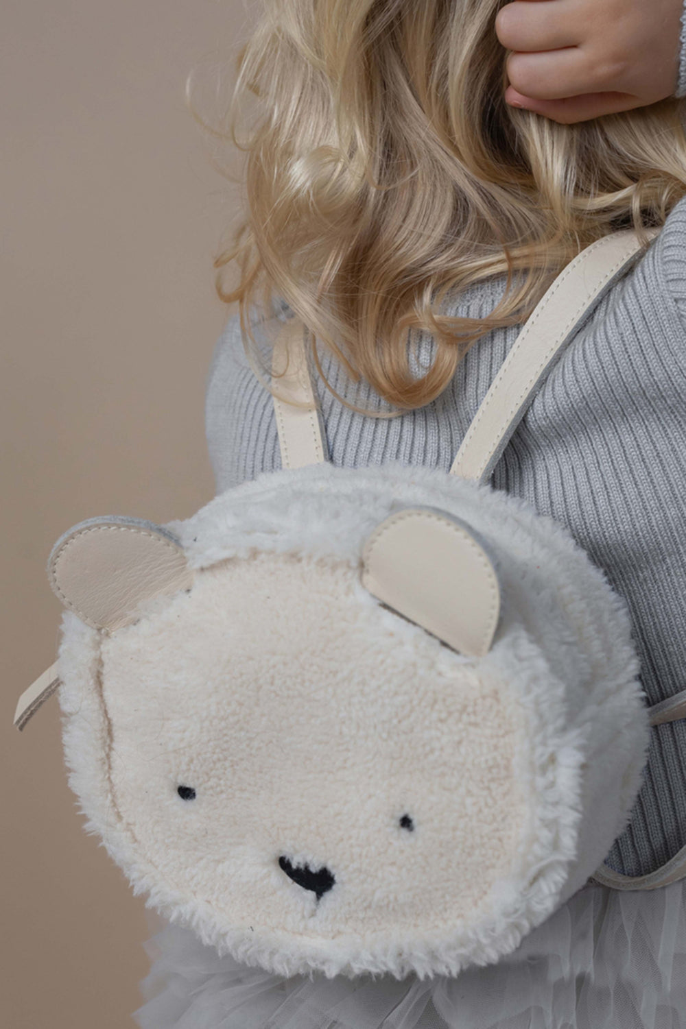 Pugi Backpack | Polar Bear | Off White Curly Faux Fur
