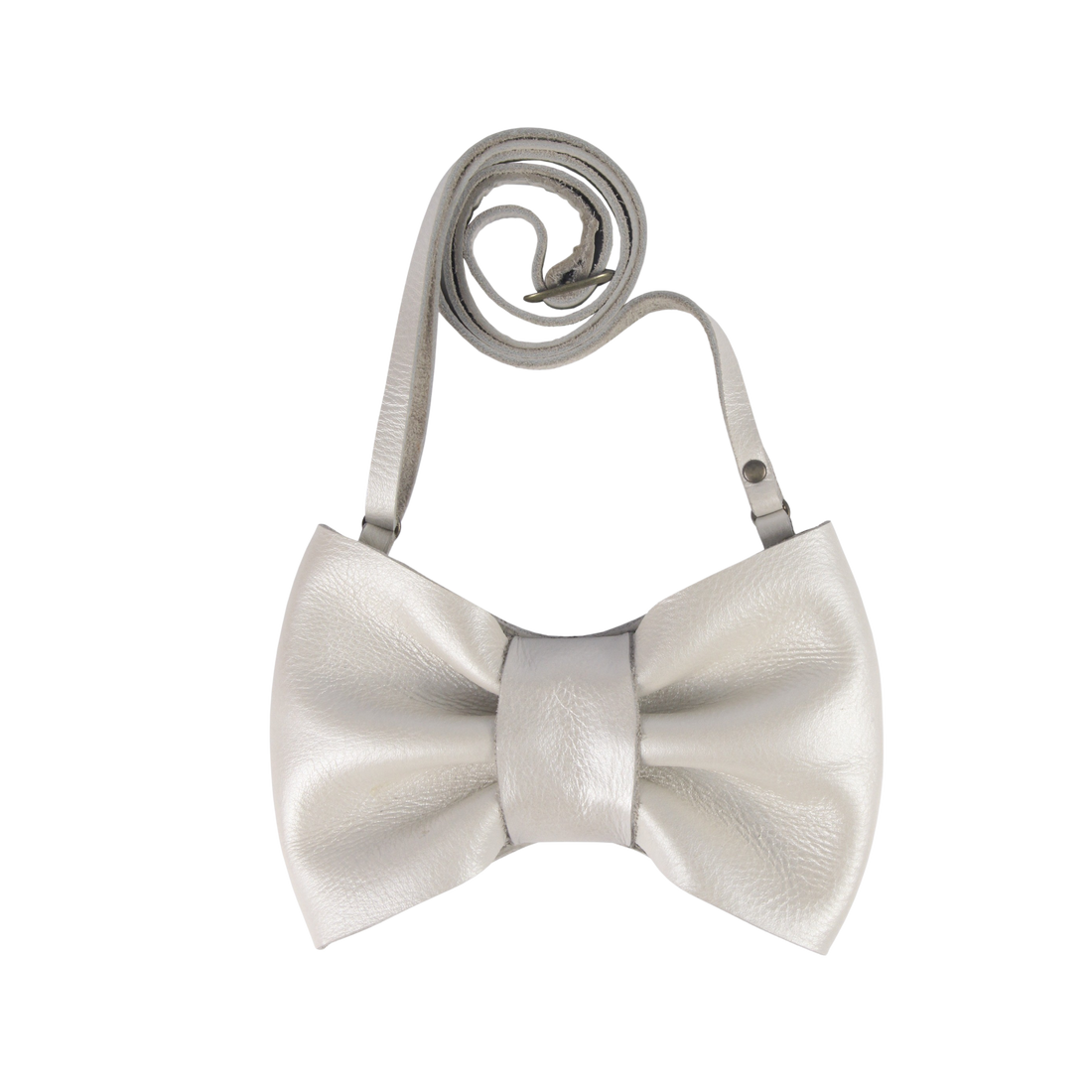 Viona Purse | Bow | Off White Metallic Leather