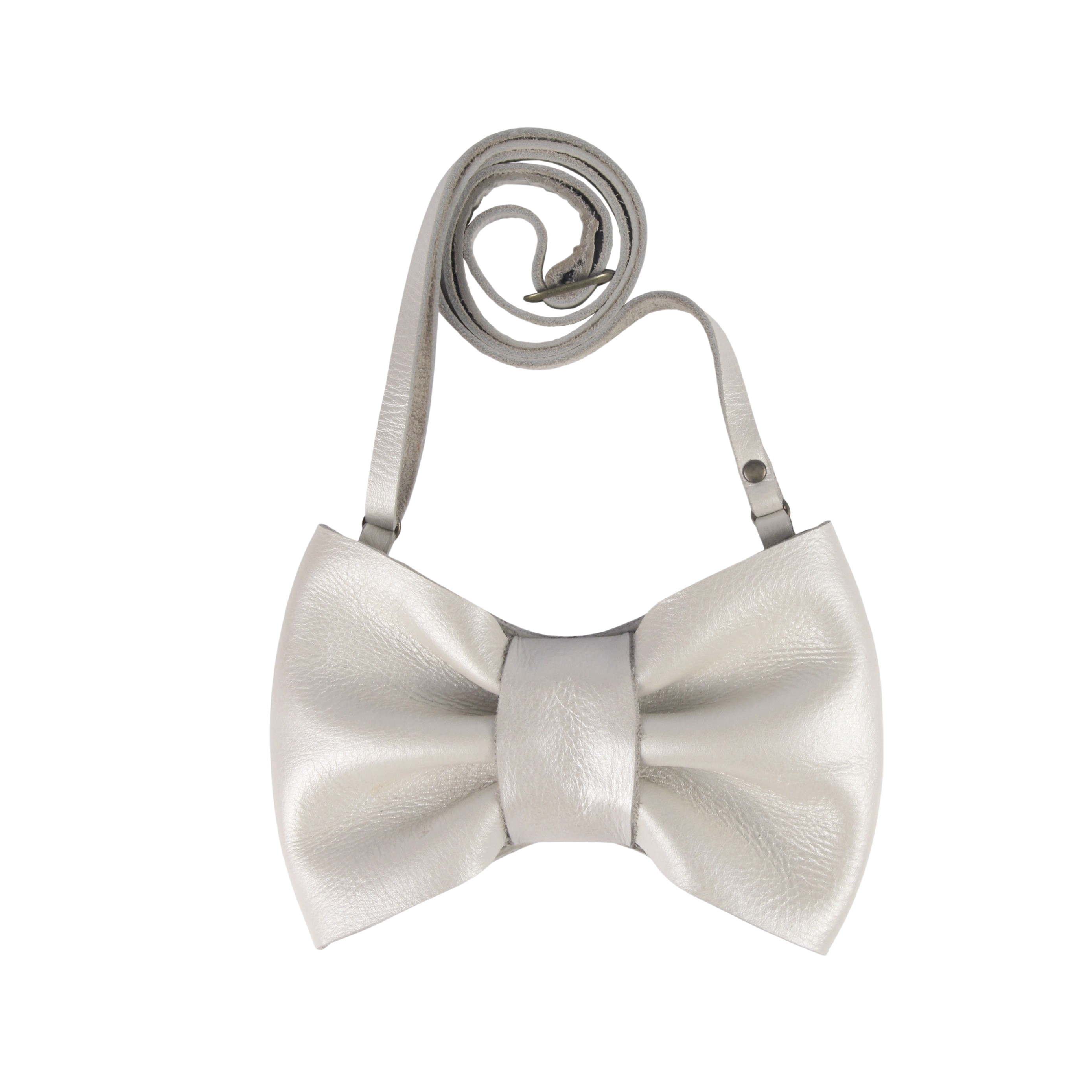 Viona Purse | Bow | Off White Metallic Leather