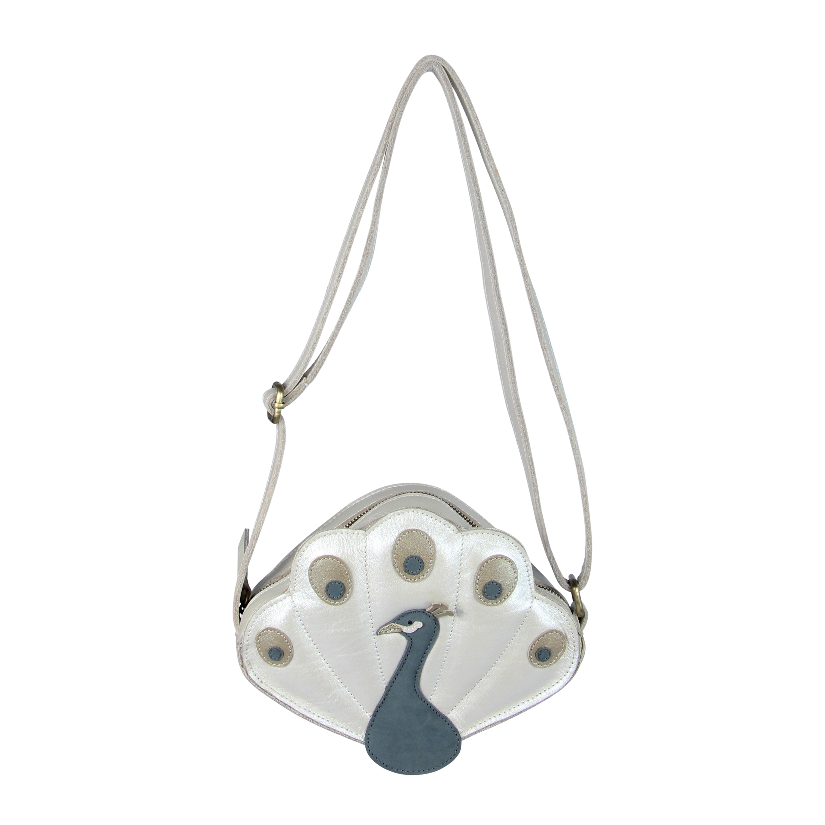 Zellen Shoulder Bag Peacock Off White Metallic Leather