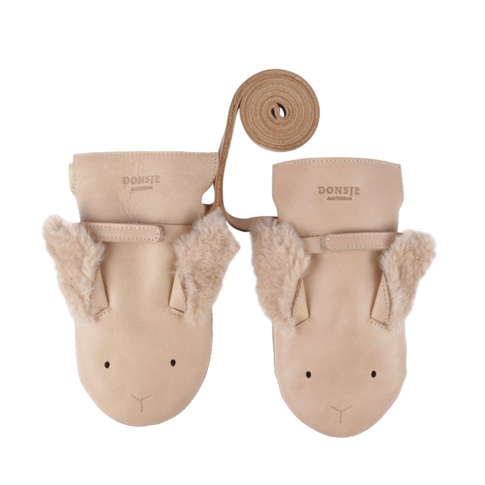 Kapi Exclusive Mittens | Fluffy Bunny | Light Rust Leather