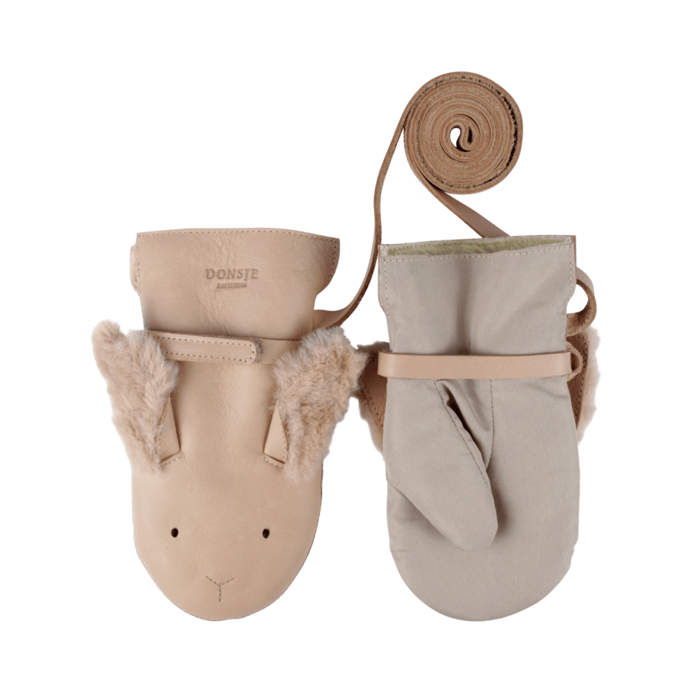 Kapi Exclusive Mittens | Fluffy Bunny | Light Rust Leather