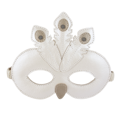 Tieri Mask | Peacock | Off White Metallic Leather