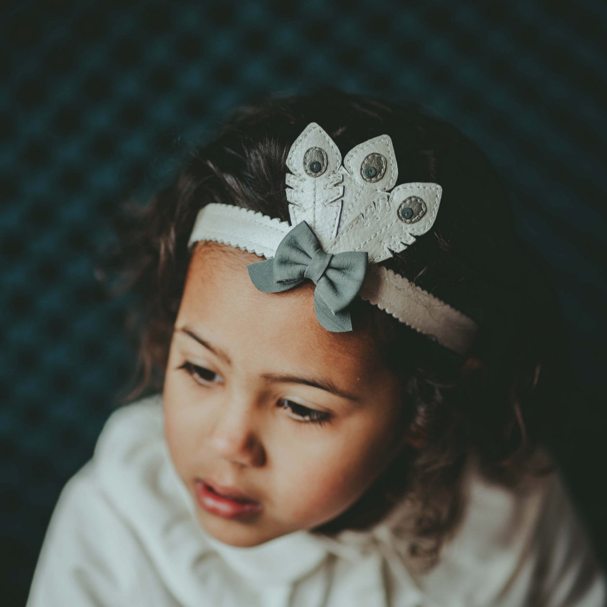 Vellie Headband | Feathers | Off White Metallic Leather