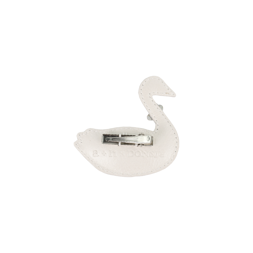 Shimmer Swan Clip | Off White Metallic Leather