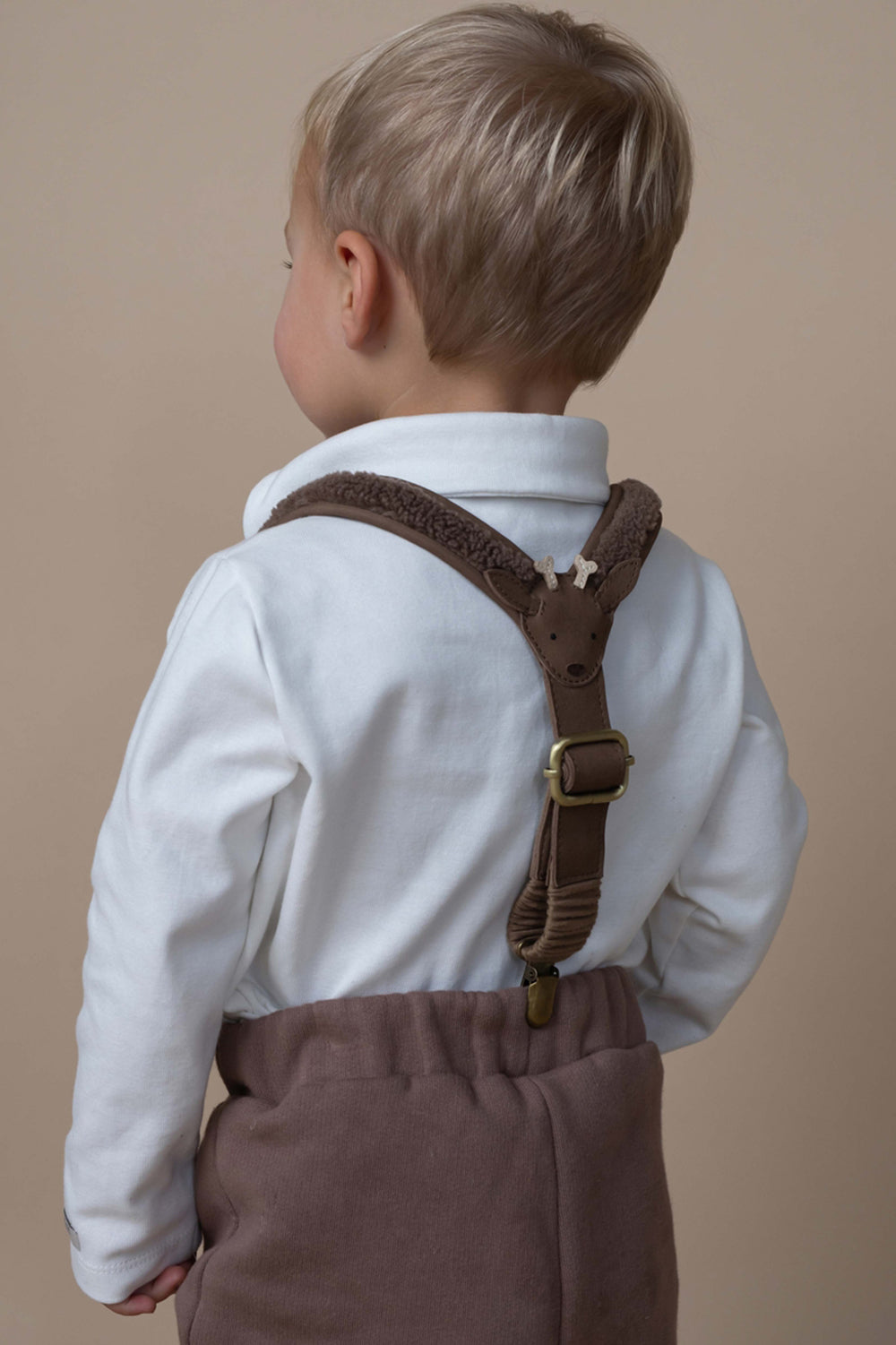 Tjebbe Suspenders | Stag | Hazelnut Curly Faux Fur