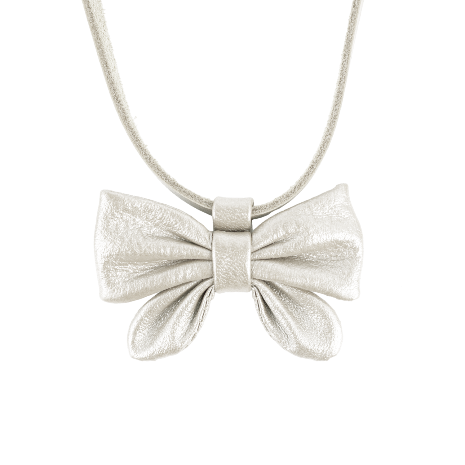Dieny Necklace | Bow | Off White Metallic Leather