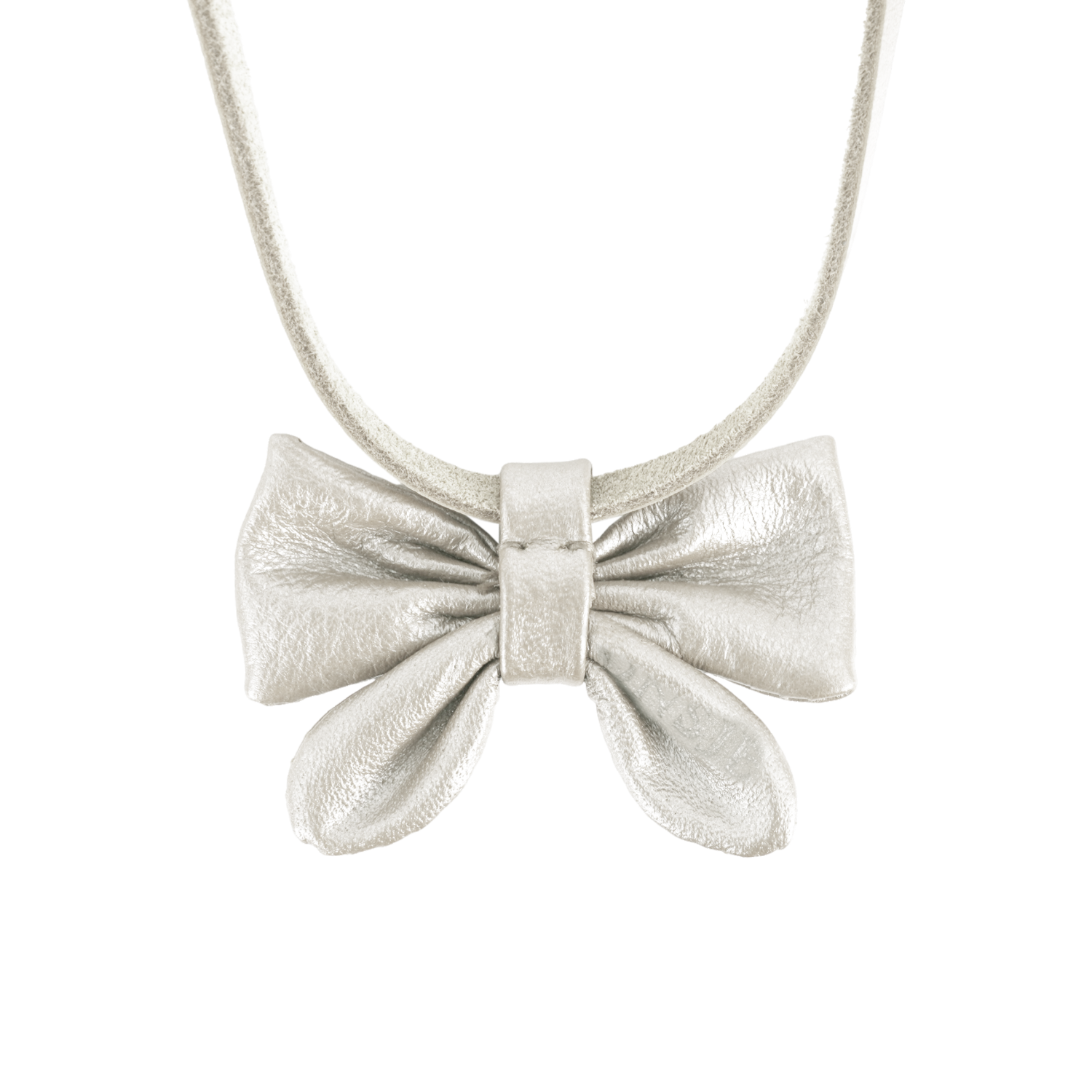 Dieny Necklace | Bow | Off White Metallic Leather