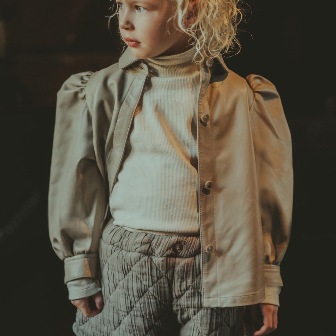 Boa Leather Blouse | Grey Beige Leather