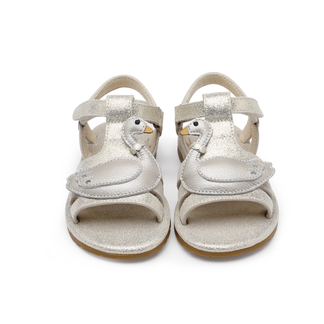 Shimmer Swan Sandals | Silver Metallic Leather