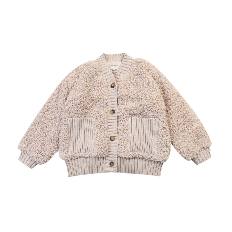Olaan Cardigan | Soft Taupe Teddy – Donsje Amsterdam