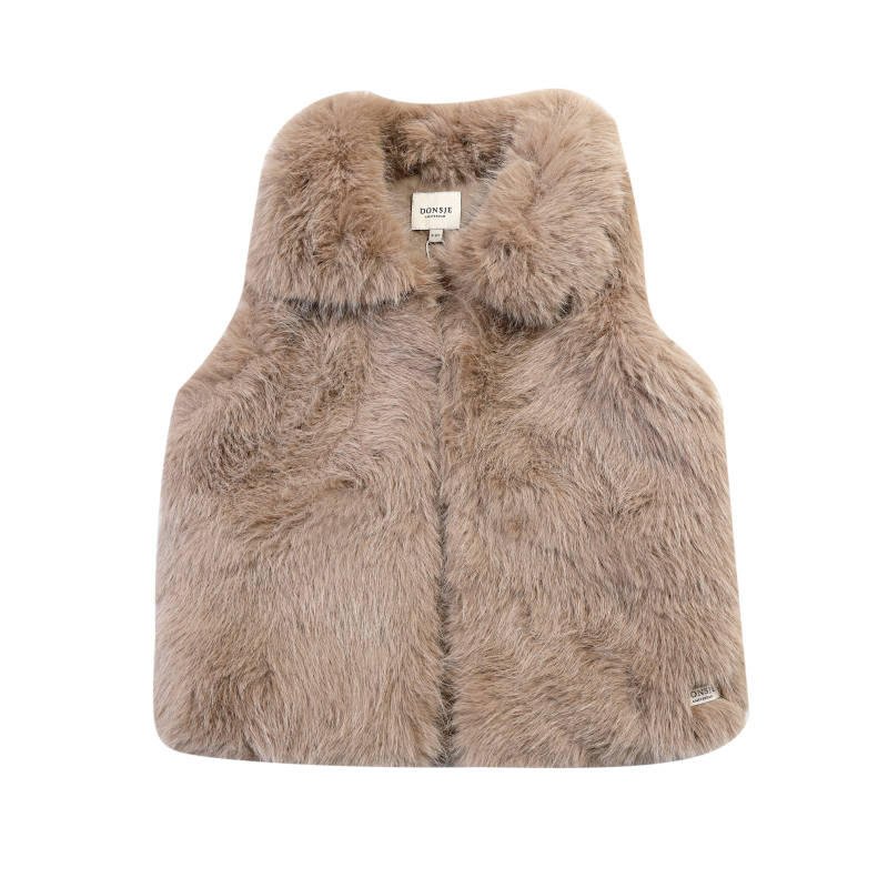 Roswita Gilet | Taupe Teddy – Donsje Amsterdam