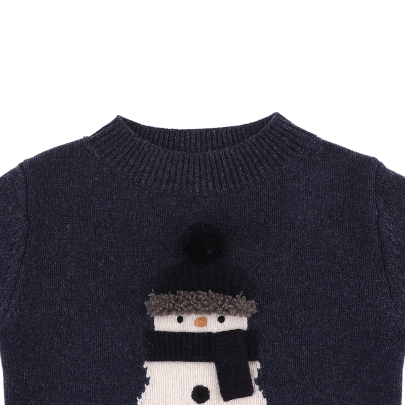 Denn Merino Wool Sweater | Snowman | Blue Marine Melange