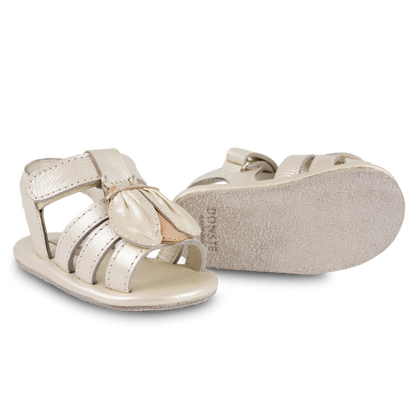 Tuti Sky Sandals | Golden Beetle | Off White Metallic Leather