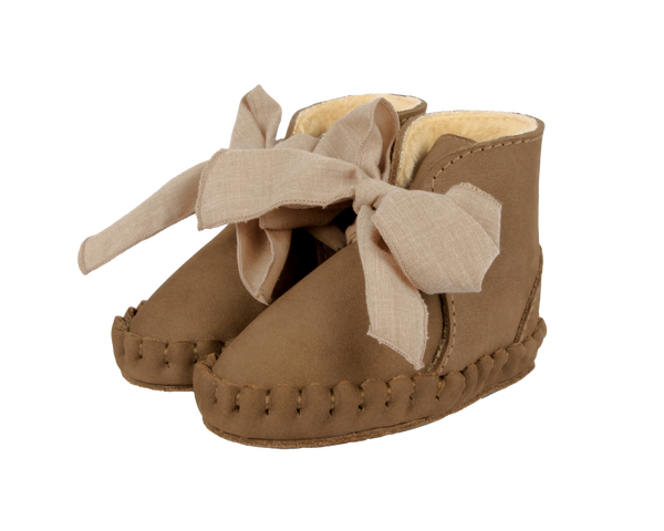 Pina Organza Booties | Hazelnut Nubuck + Mocha Cotton