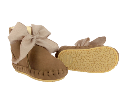 Pina Organza Booties | Hazelnut Nubuck + Mocha Cotton