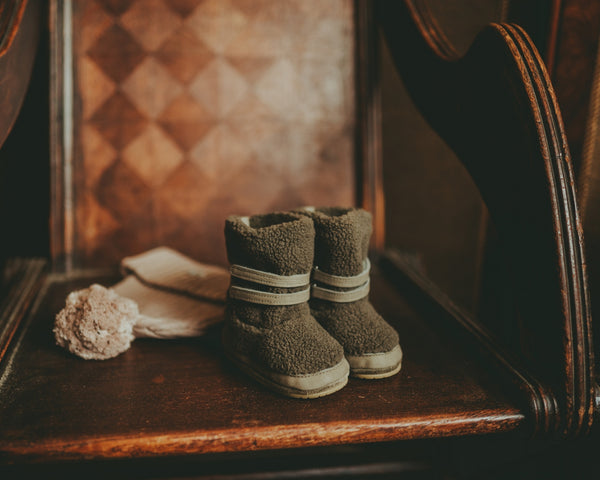 Larisso Booties | Stone Curly Faux Fur