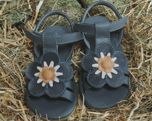 Iles Fields Sandals | Forget Me Not | Petrol Leather