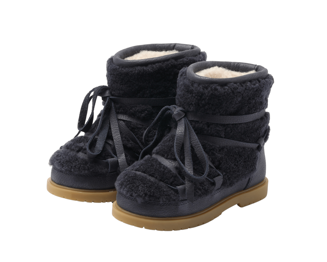 Cassia Boots | Navy Curly Sheep Wool