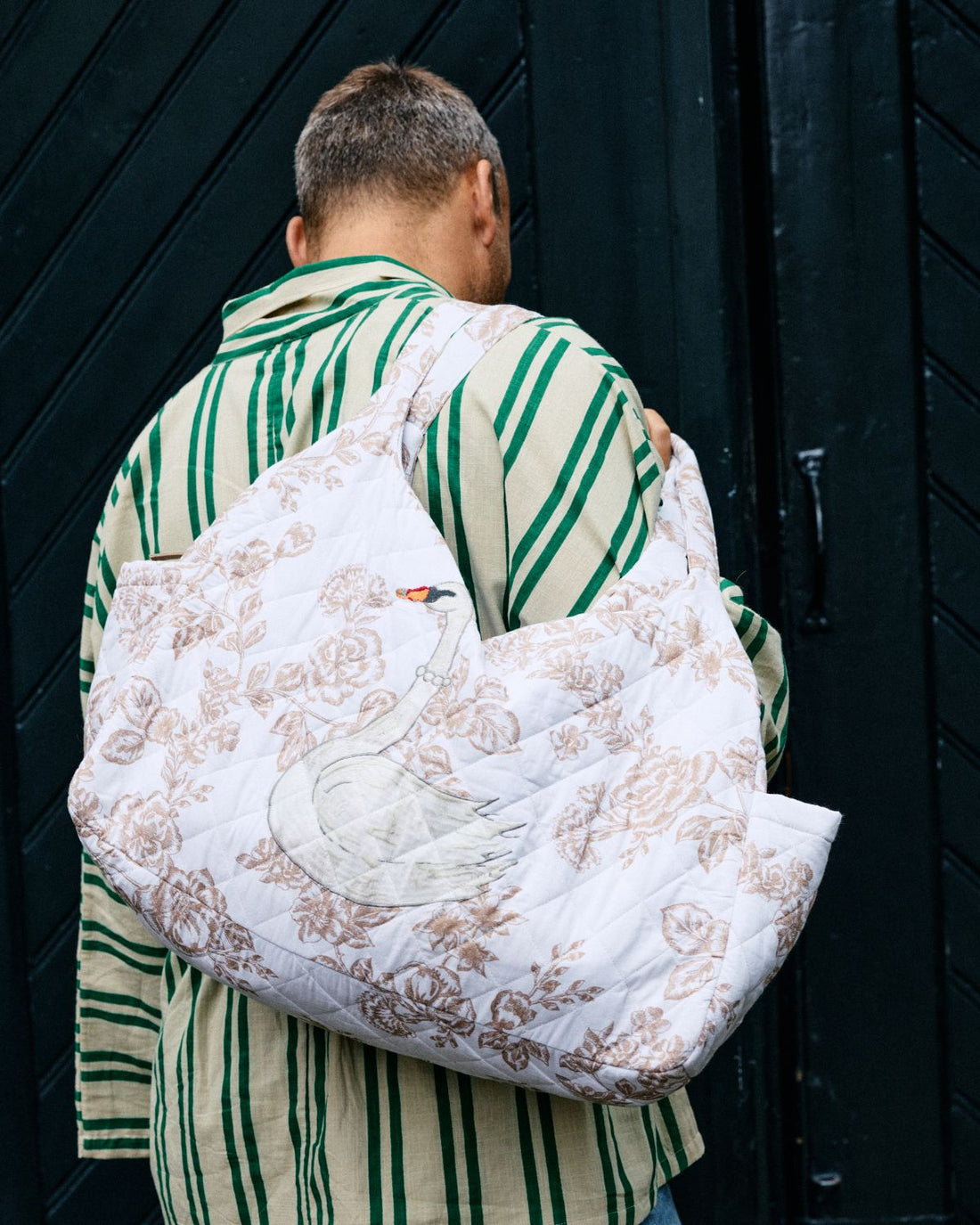 Rose Quilted Tote Bag | Cream - Rose Flowers