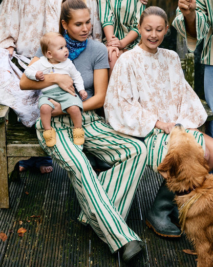 Sunny Stripes Pants | Beige - Emerald  Striped