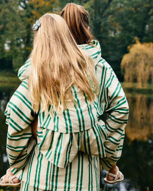 Sunny Stripes Mini Shorts | Beige - Emerald Striped