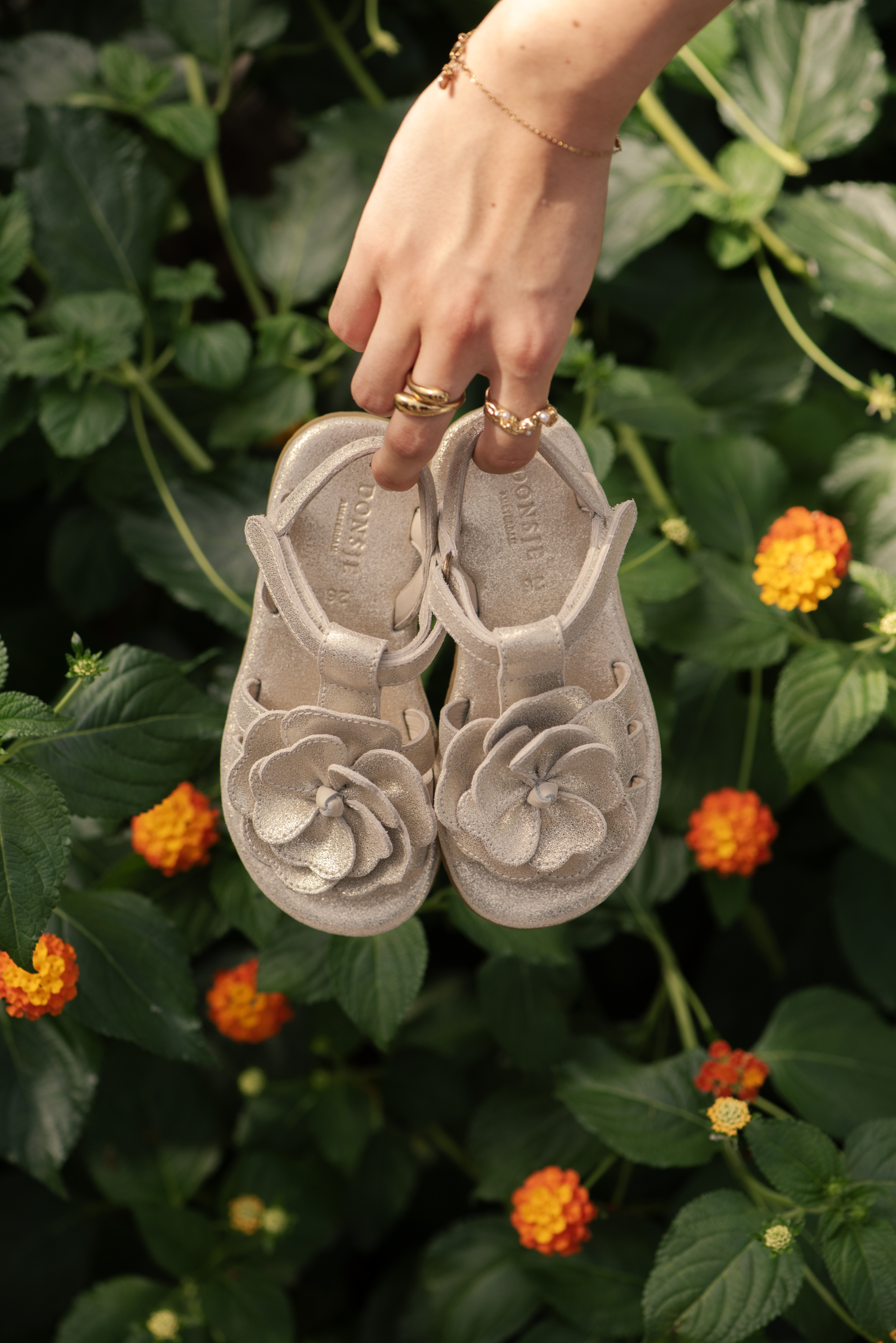Iles Fields Sandals | Shimmer Buttercup | Silver Metallic Leather