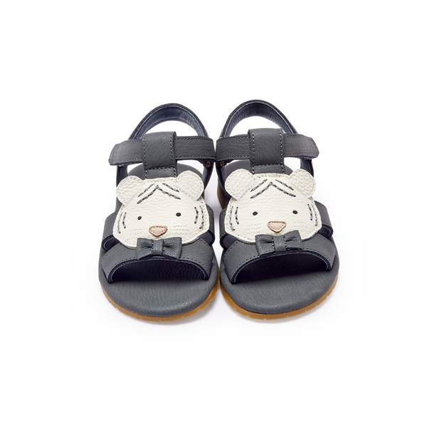 Dhalo Sandals | Festive White Tiger | Petrol Leather