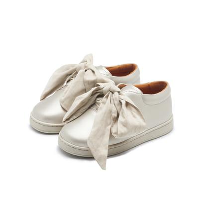 Emilia Organza Sneakers | Off White Metallic Leather