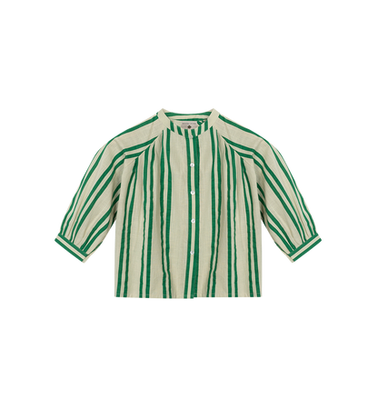 Sunny Stripes Mini Uma Blouse | Beige - Emerald  Striped