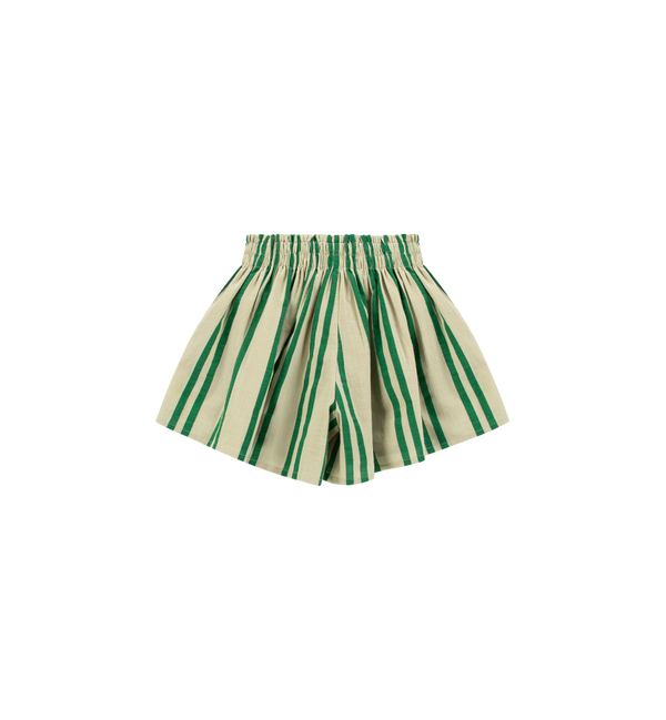 Sunny Stripes Mini Shorts | Beige - Emerald  Striped