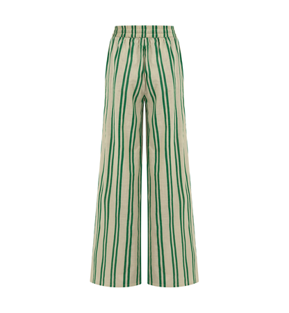 Sunny Stripes Pants | Beige - Emerald  Striped