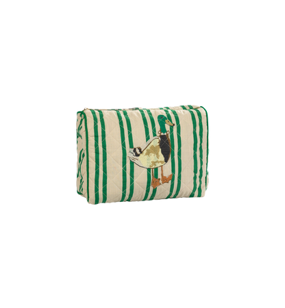 Posh Mallard Quilted Wash Bag | Beige - Emerald  Striped