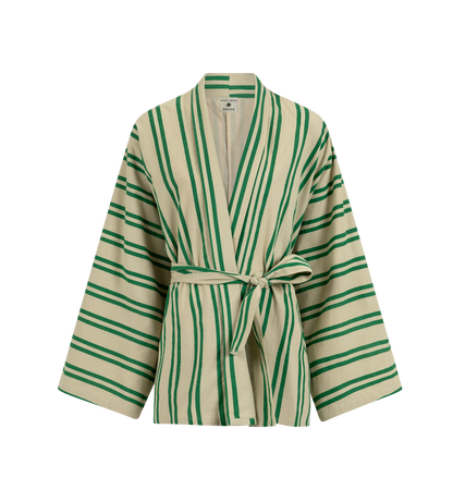 Sunny Stripes Kimono | Beige - Emerald  Striped