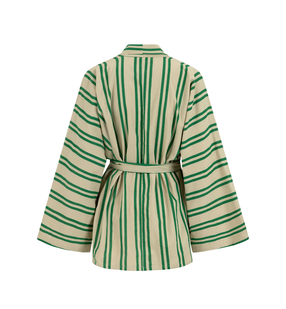 Sunny Stripes Kimono | Beige - Emerald  Striped