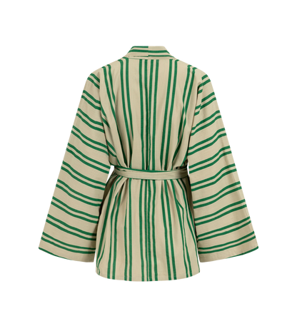Sunny Stripes Kimono | Beige - Emerald  Striped