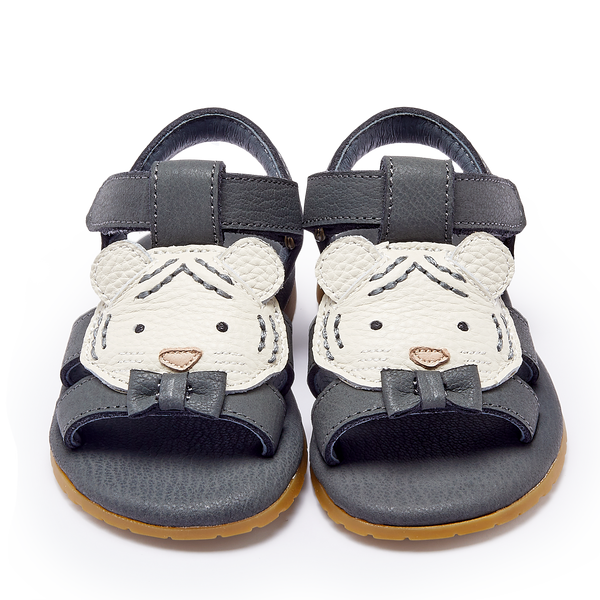 Mhalo Sandals | Festive White Tiger | Petrol Leather