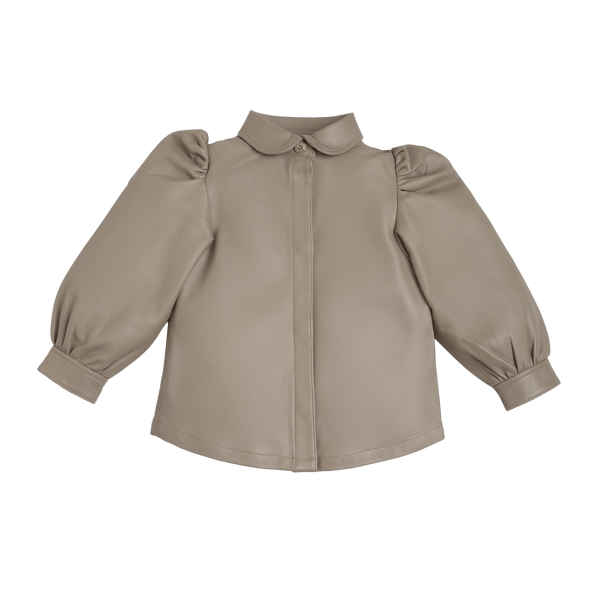 Boa Leather Blouse | Grey Beige Leather