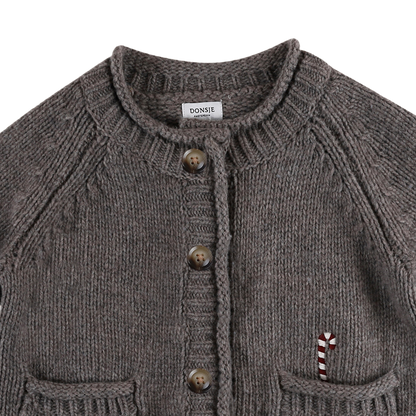 Bieka Cardigan | Candy Cane | Dark Taupe Melange