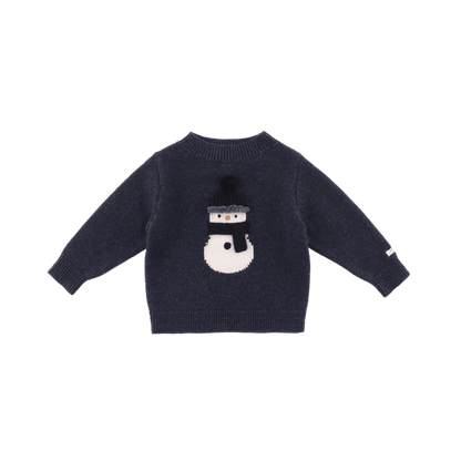 Denn Merino Wool Sweater | Snowman | Blue Marine Melange