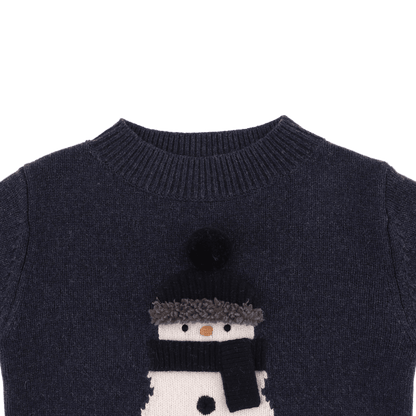 Denn Merino Wool Sweater | Snowman | Blue Marine Melange